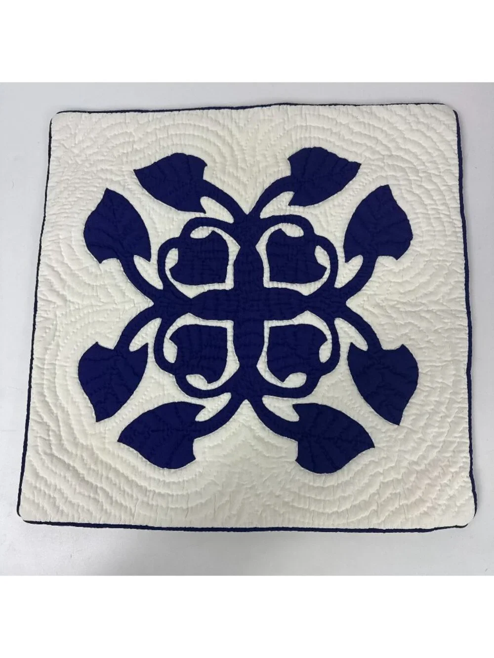 Hawaiian Taro Quilt Applique Blue White Decorative Pillow Cover 18 x 18